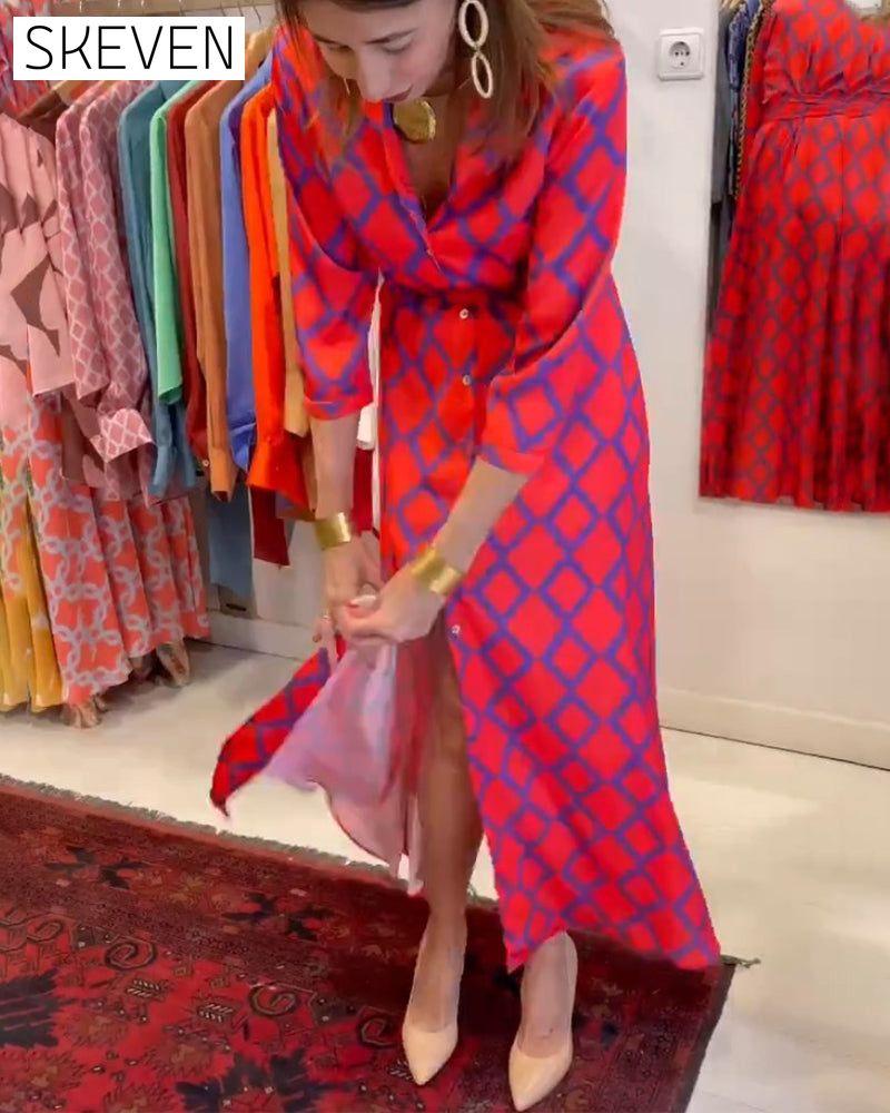 V-neck 3/4 sleeves Shirt Dress