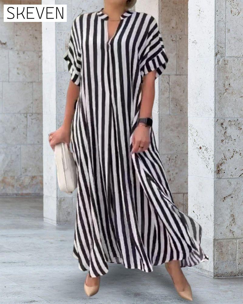 V-neck Shirt Dress in Stripe Print 23BF Casual Dresses Clothes Dresses SALE Spring Summer