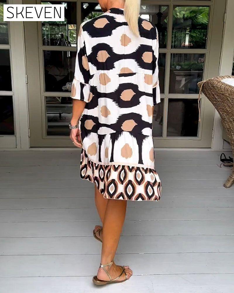 Printed 3/4 Sleeve Dress 23BF Casual Dresses Clothes discount Dresses Spring Summer