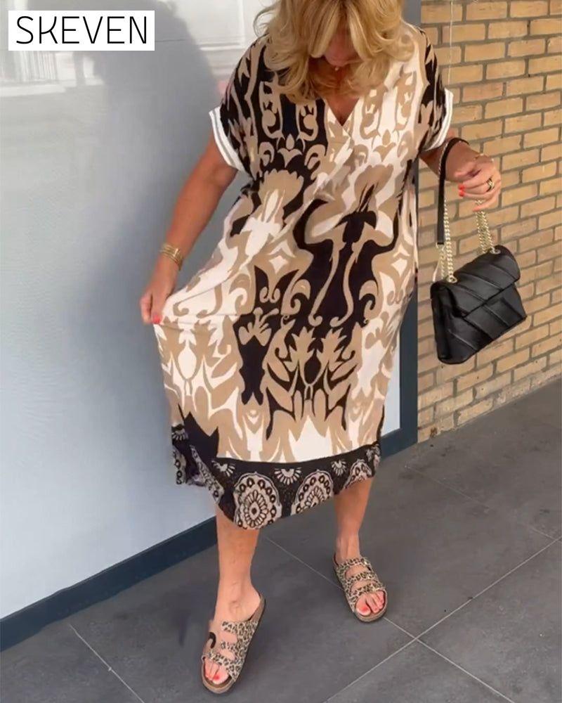 V-neck Geometric Print Dress