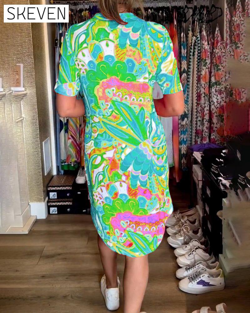 robe à manches courtes imprimée avec poches