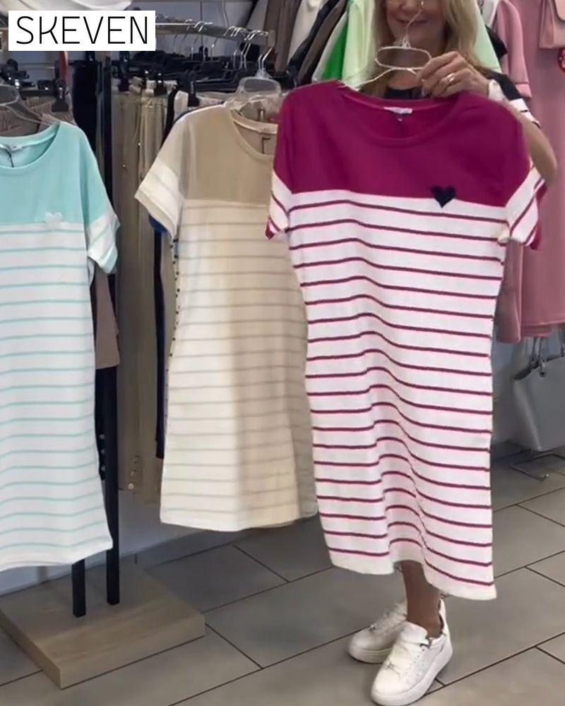Crew Neck Casual Striped Dress