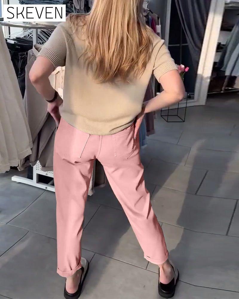 Einfarbige, lässige, gerade geschnittene Hose