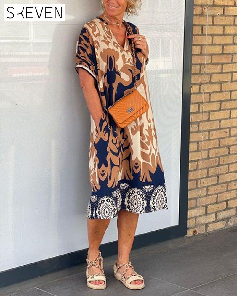 V-neck Geometric Print Dress