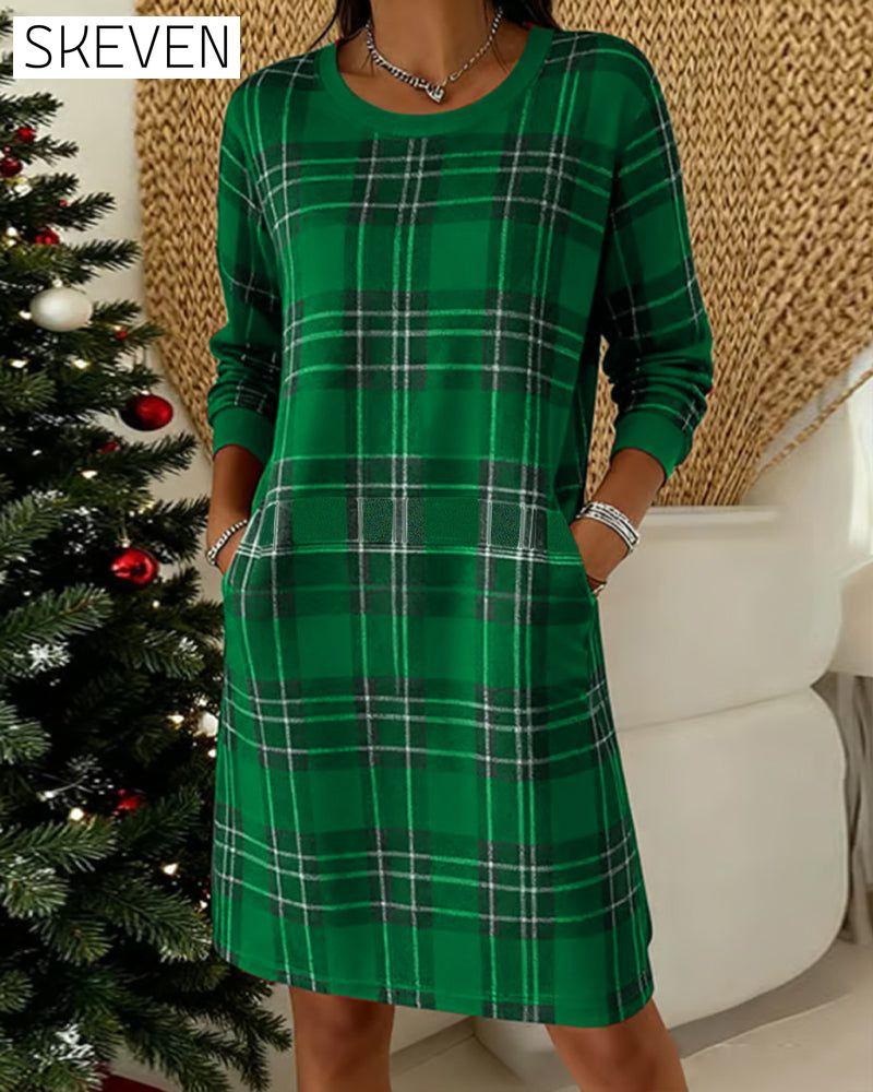 Long-Sleeved Plaid Sweatshirt Dress