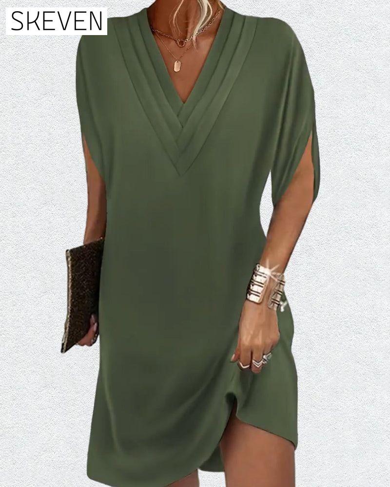 Slit sleeve solid color elegant dress 23BF Casual Dresses Clothes Dresses Spring Summer