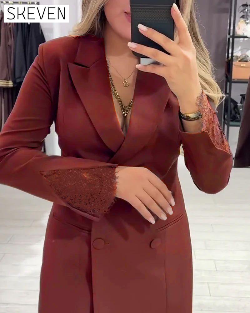 V-Neck Spliced Work Dress
