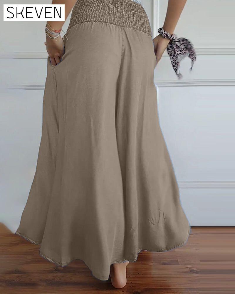 Elastic waist wide leg pants