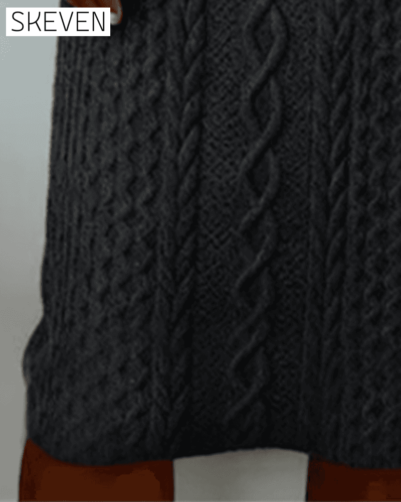 Denim cable knit patchwork collared dress