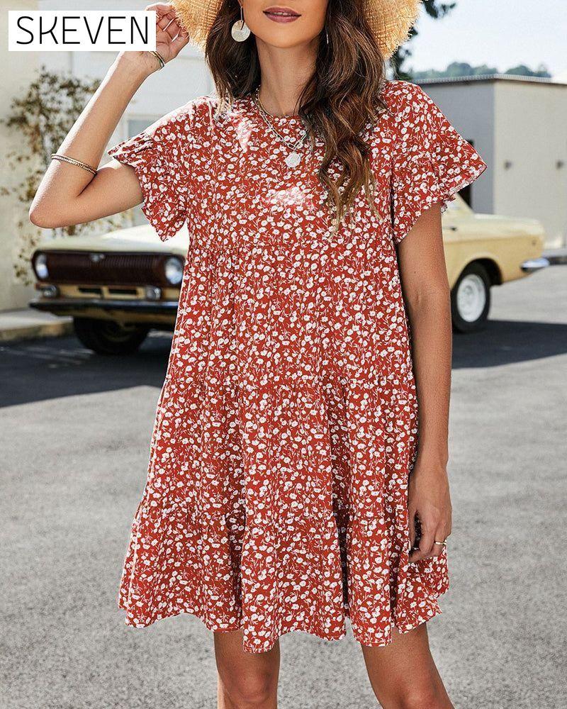 Short Sleeve Dress in Floral and Leopard Print Casual Dresses Clothes Dresses SALE Summer