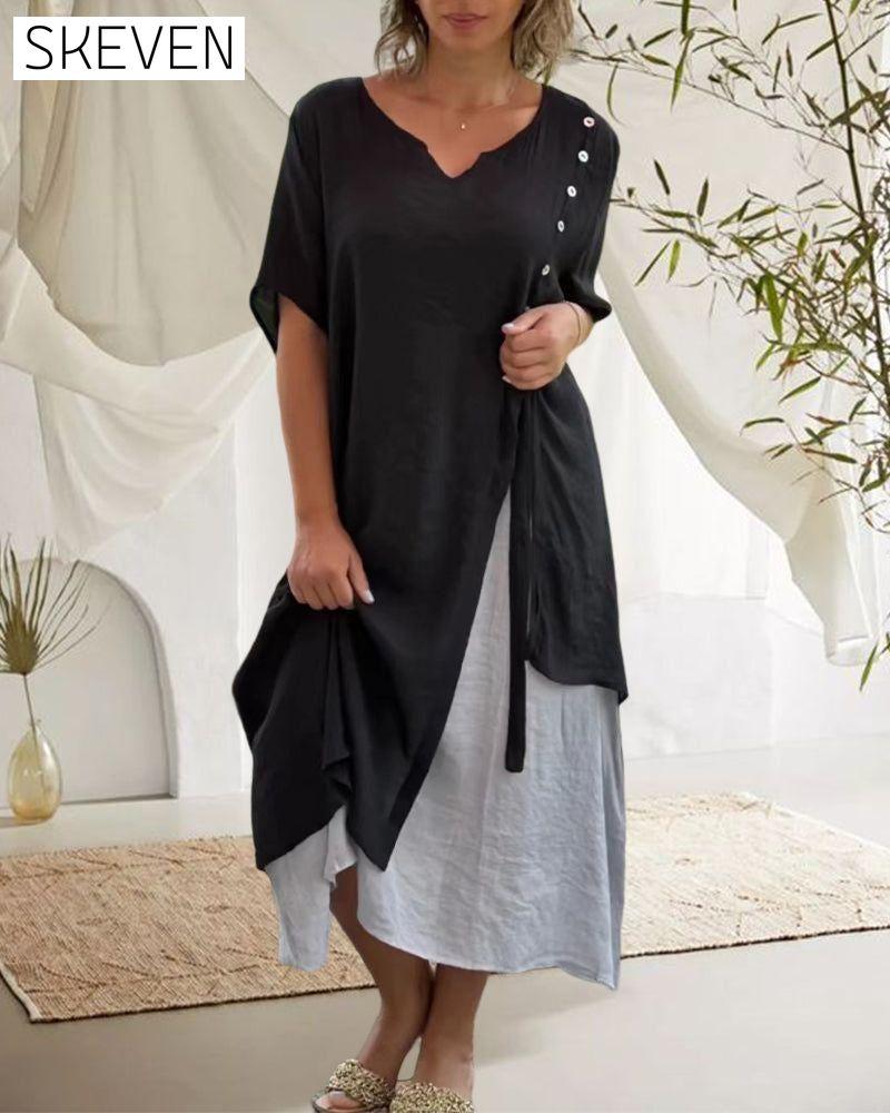 Casual Asymmetrical Dress with Short Sleeves 23BF Casual Dresses Clothes Dresses Spring Summer