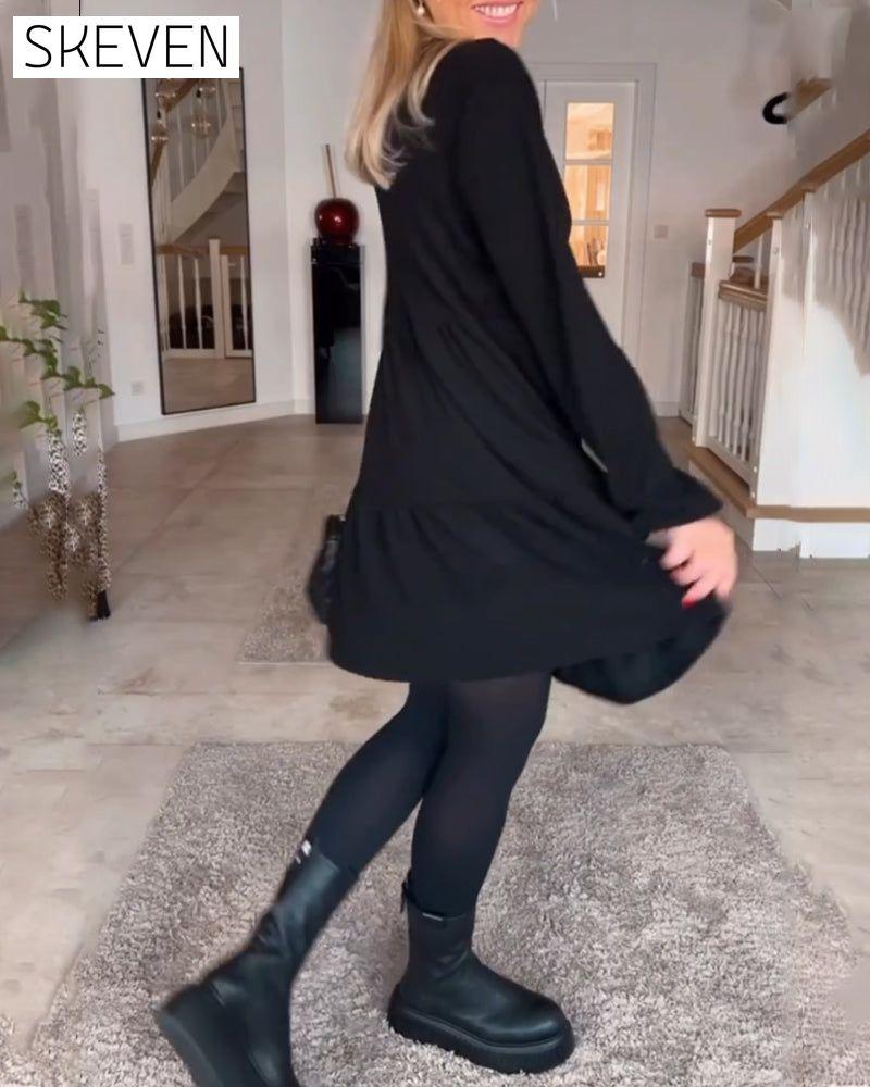 Simple solid color long sleeve dress