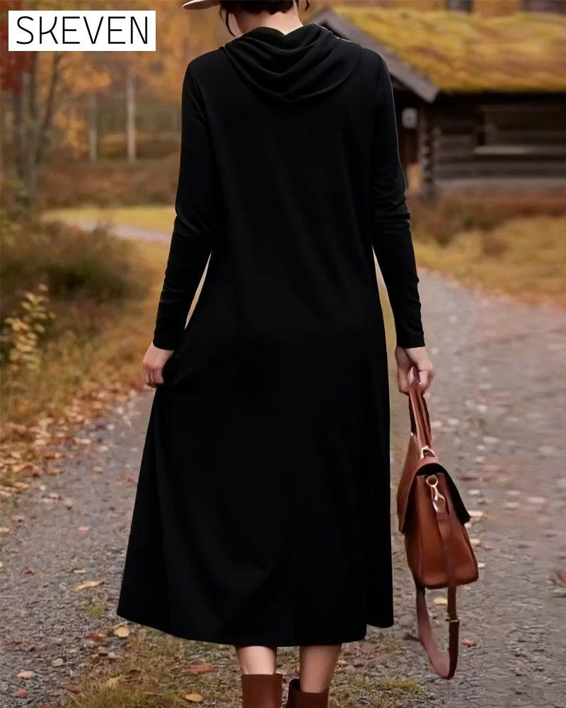 Lässiges, schlichtes, einfarbiges Kleid mit Tasche
