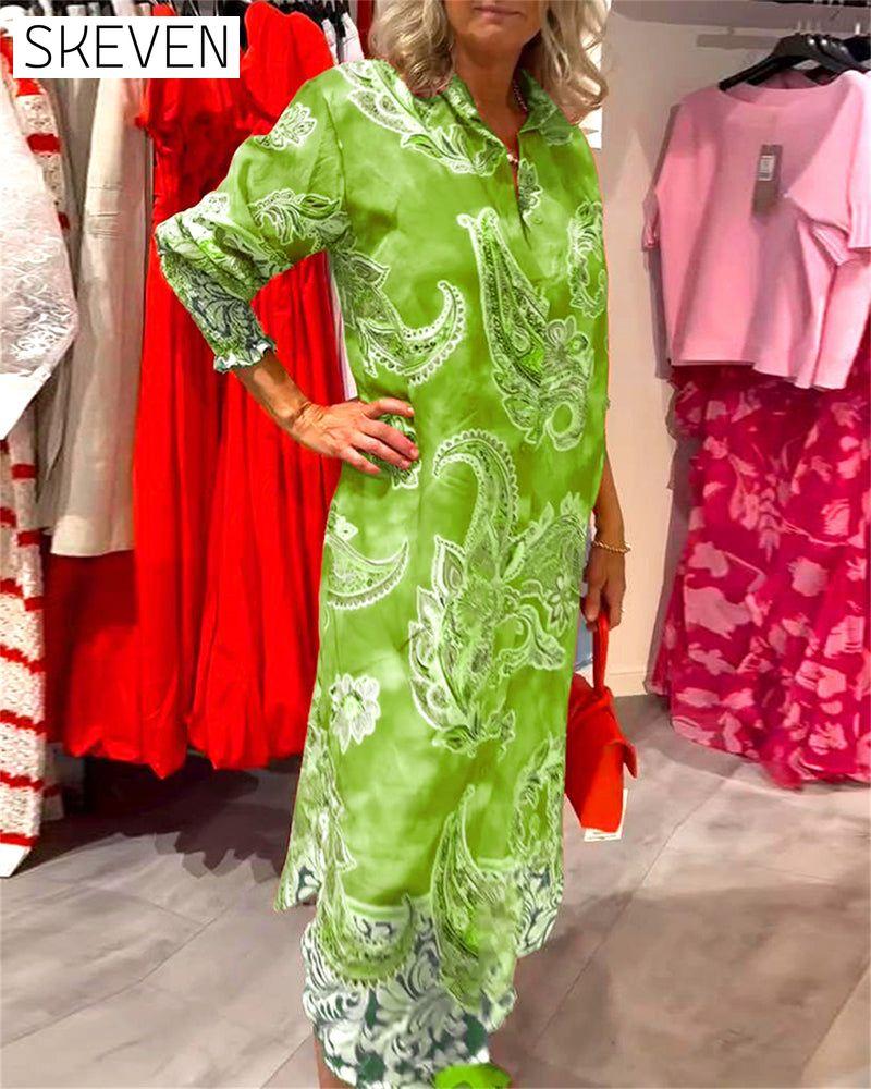 Kleid mit Stehkragen und langen Ärmeln, bedruckt mit Cashew-Print