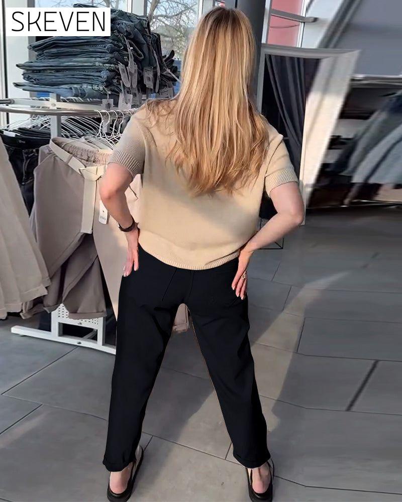 Einfarbige, lässige, gerade geschnittene Hose