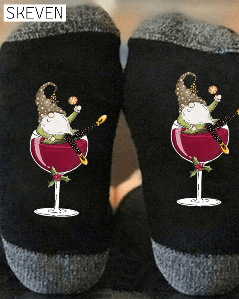 🧦Christmas gnome wine glass unisex crew socks🧦