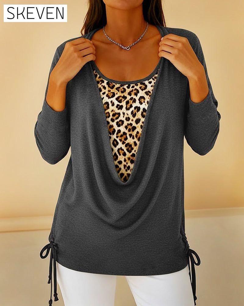 Faux T-shirt deux pièces à lacets imprimé léopard
