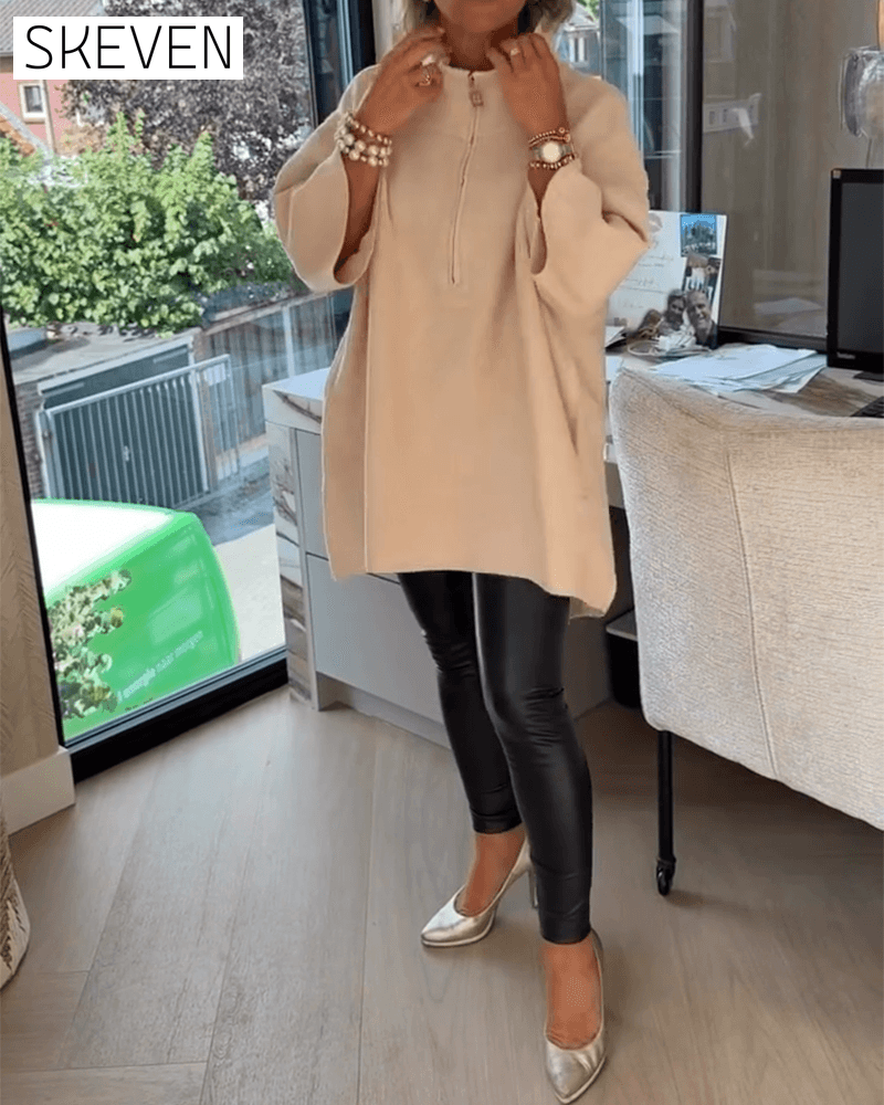 Stand Collar Half-Zip Loose Pullover