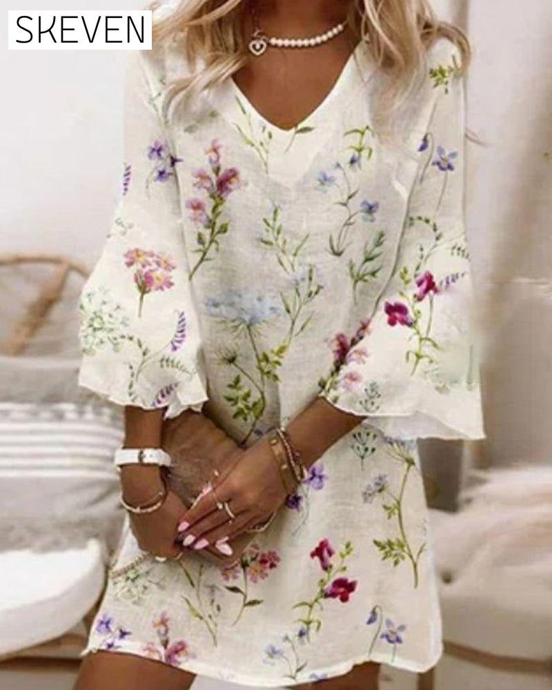 V-neck printed mini dress White 23BF Casual Dresses Clothes Dresses Spring Summer