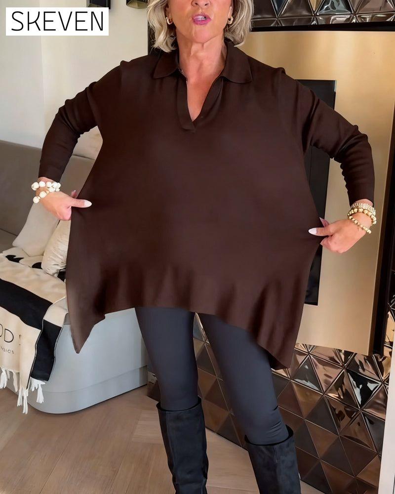 Irregular Lapel Long-Sleeved Top