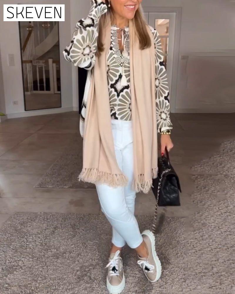 Long sleeve Geometric Print Blouse