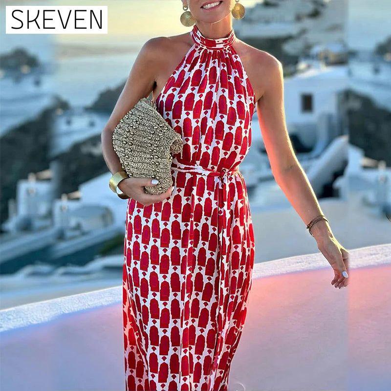 Halter Neck Beach Vacation Print Dress