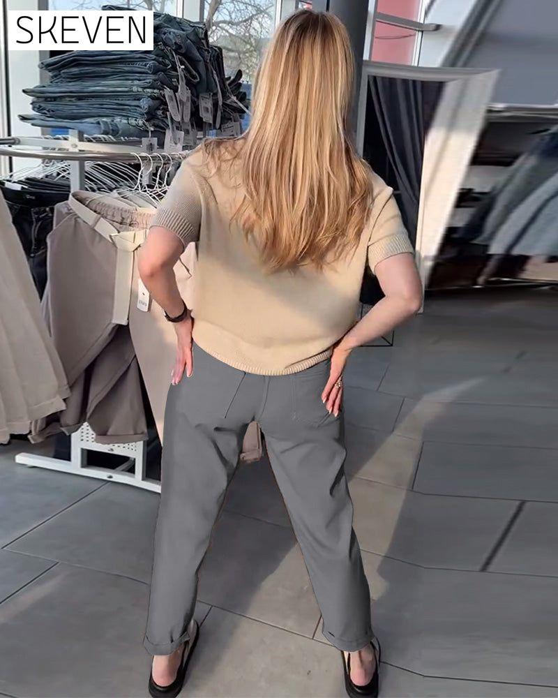 Einfarbige, lässige, gerade geschnittene Hose