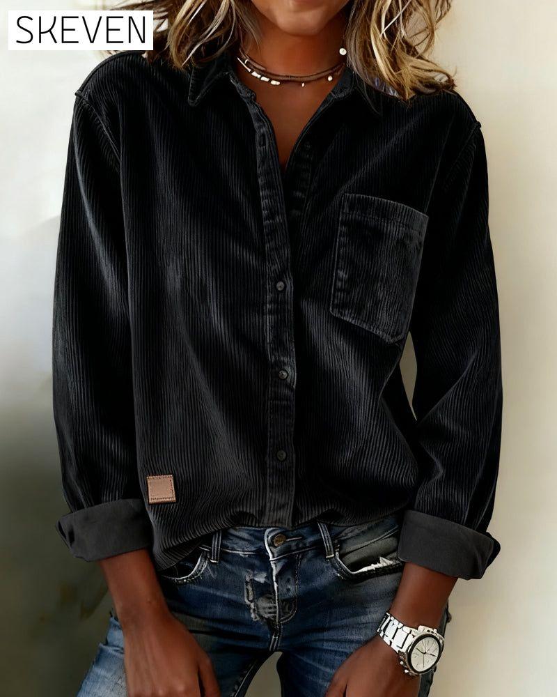 Chemise à revers en velours côtelé tendance