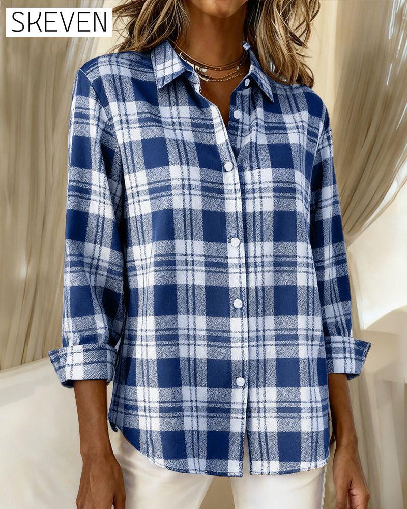 Plaid Fashionable Long-Sleeved Blouses