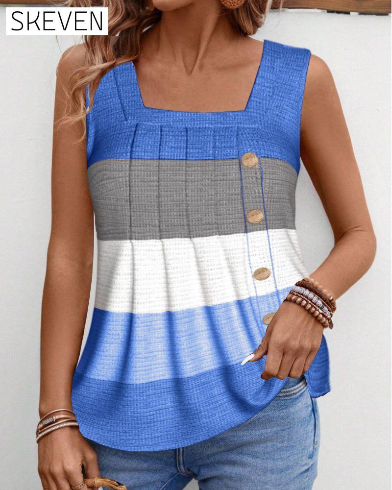 Gestreiftes, geknöpftes, plissiertes Tanktop