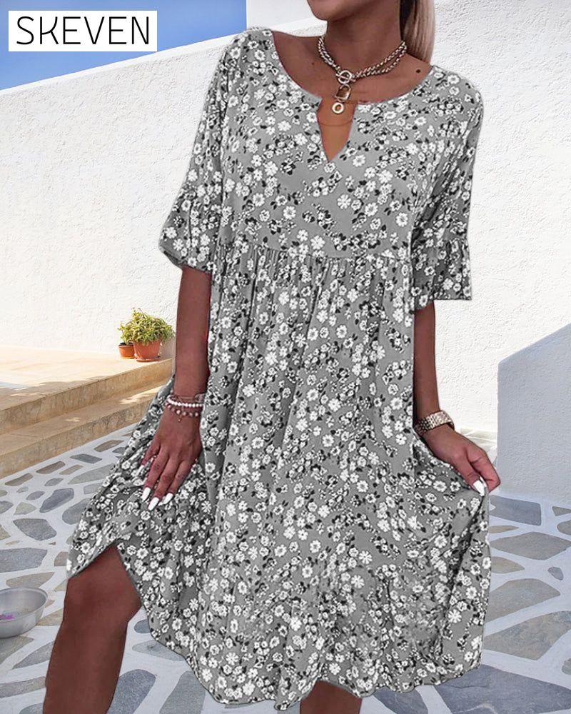 Half Sleeve Dress in Floral Print 23BF Casual Dresses Clothes Dresses Spring Summer
