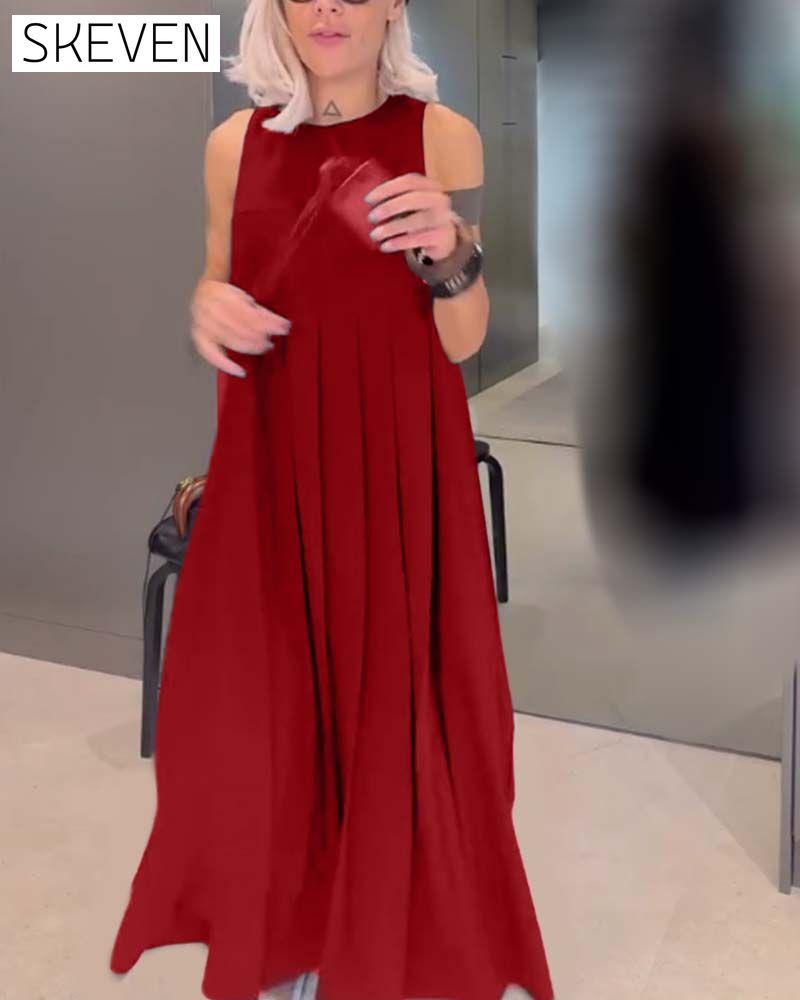 Elegantes, einfarbiges, plissiertes Tankkleid