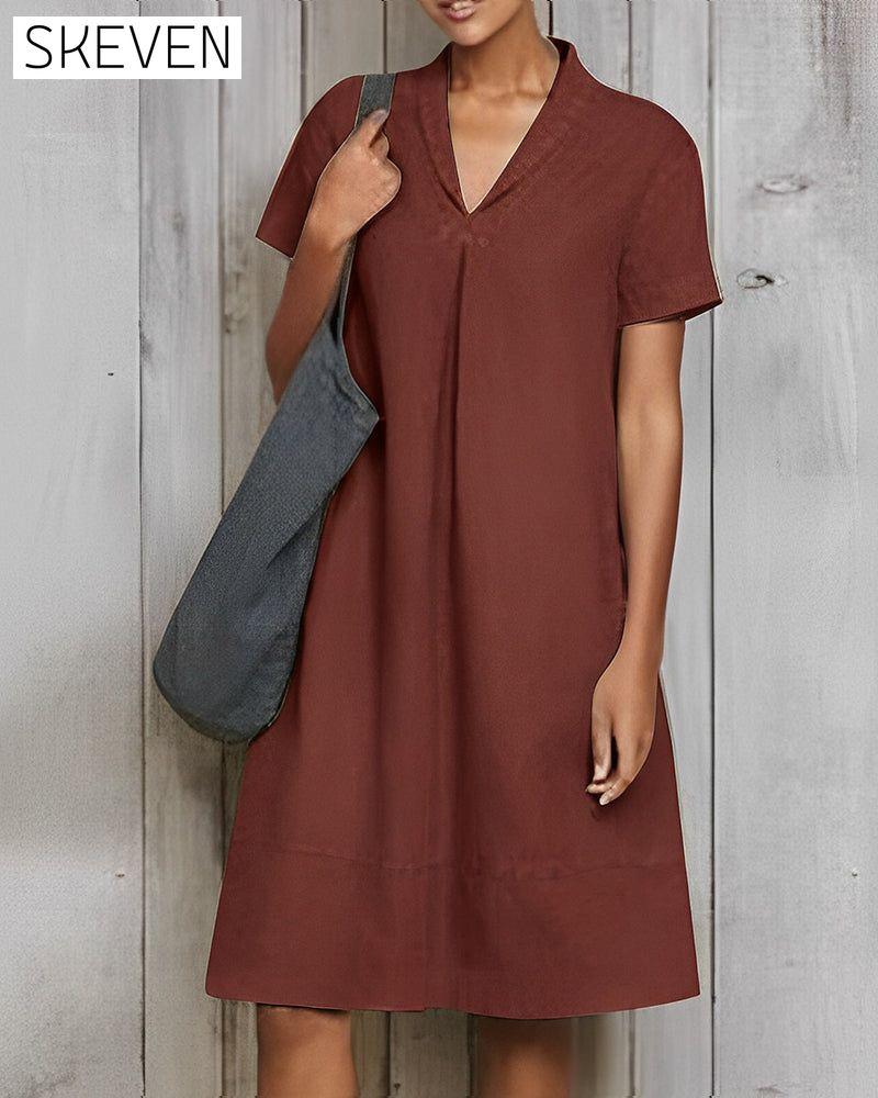 Cotton and linen solid color loose dress