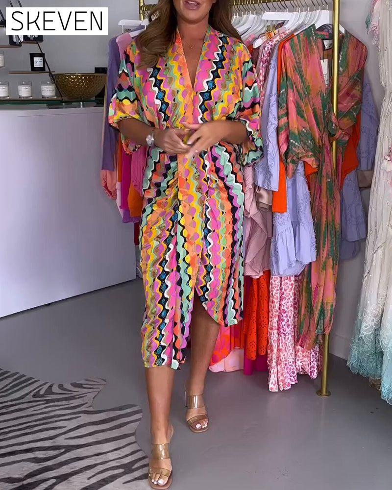 robe à col en V et manches courtes