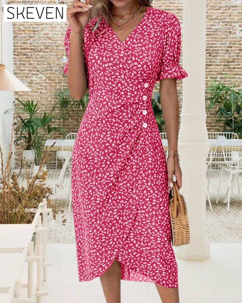 Floral print button short sleeve dress 23BF Casual Dresses Clothes Dresses SALE Summer
