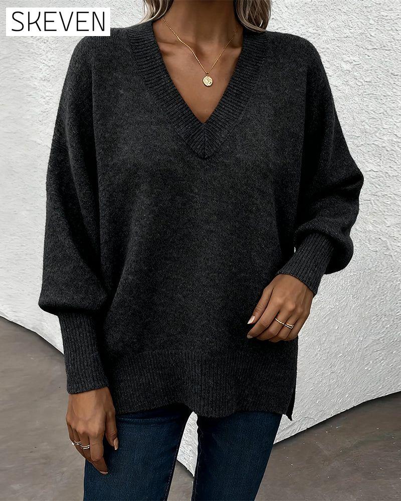 Pullover mit Laternenärmeln und V-Ausschnitt