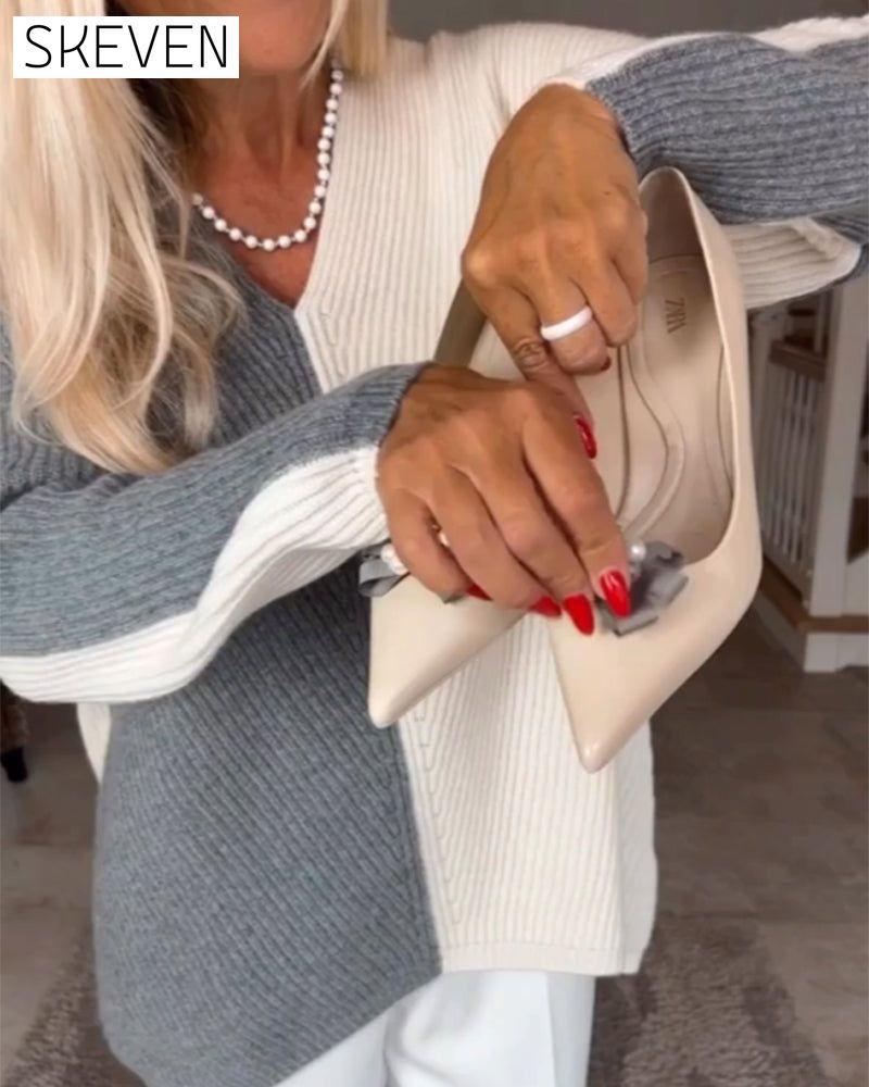 V-neck color block sweater