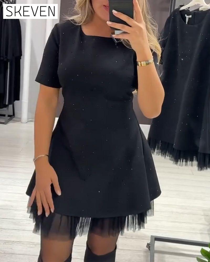 Elegant Shimmering Mesh Patchwork Dress