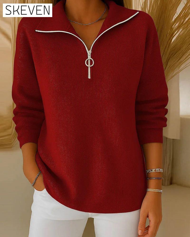 Modischer Pullover mit halbem Reißverschluss