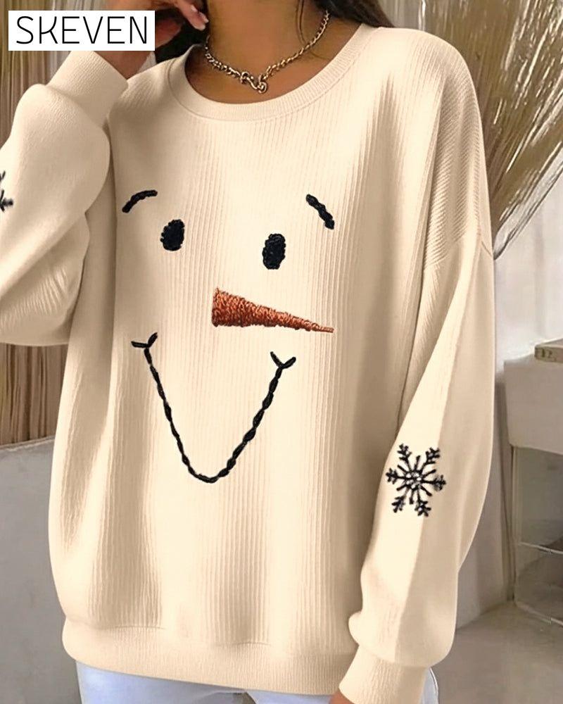 Snowman Printed Round-Neck Sweatshirt