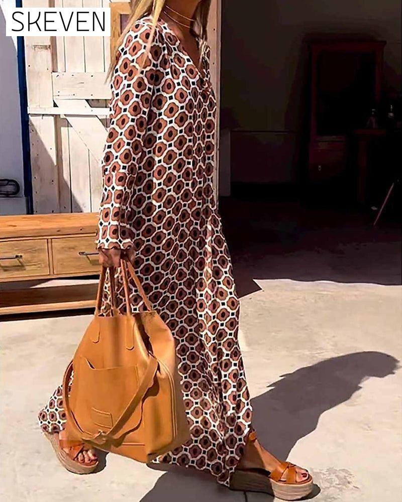 Batik print long sleeve long dress 23BF Casual Dresses Clothes Dresses Spring