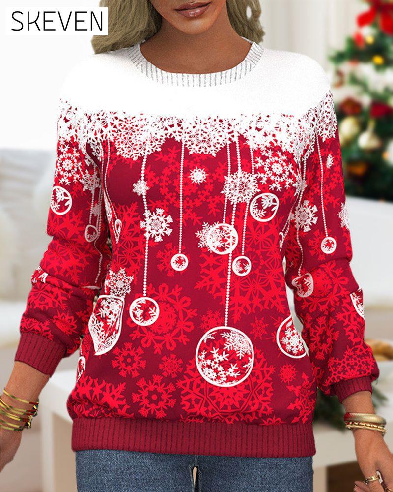 Pull de Noël à imprimé flocons de neige et manches raglan