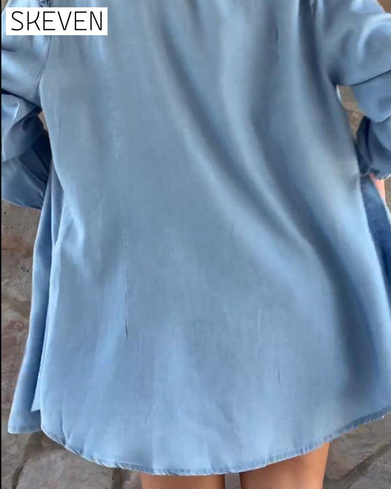 Einfarbiges Jeans-Langarmshirt