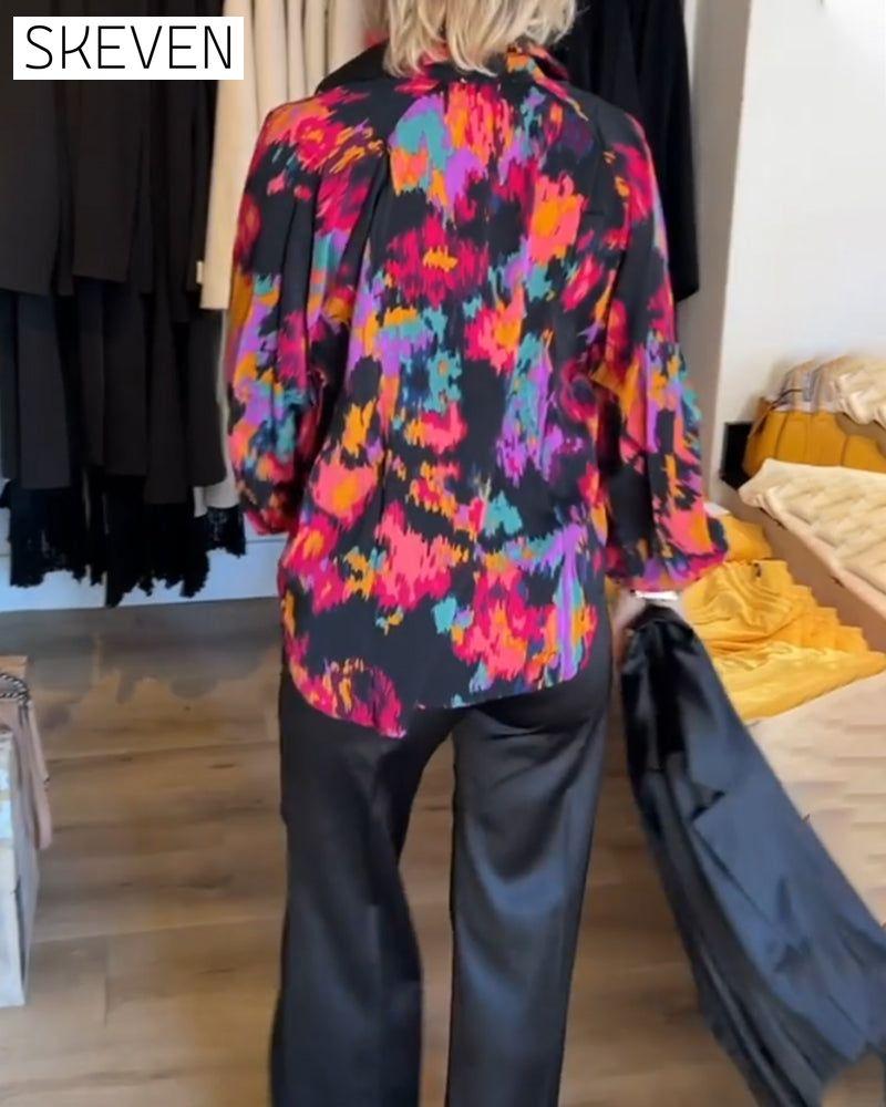 Printed elegant long-sleeved blouse