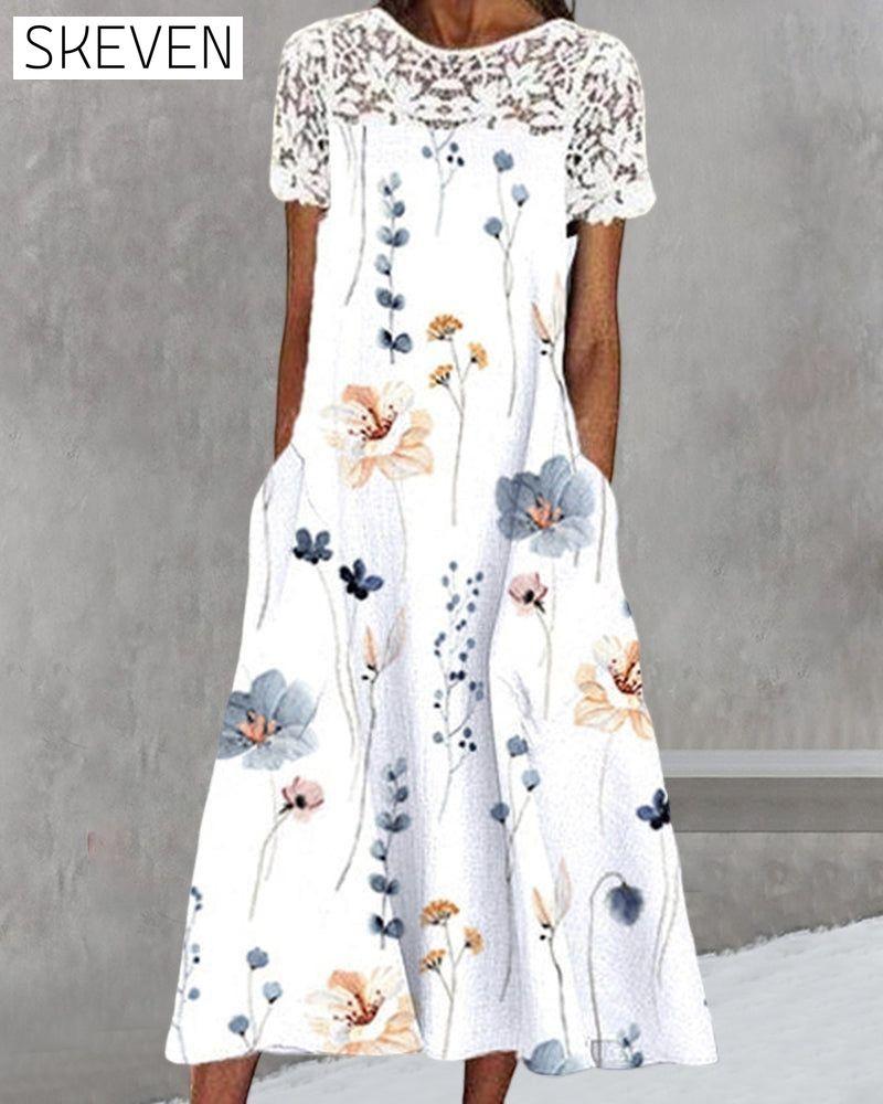 Printed lace short sleeve dress Casual Dresses Clothes Dresses SALE Spring Summer