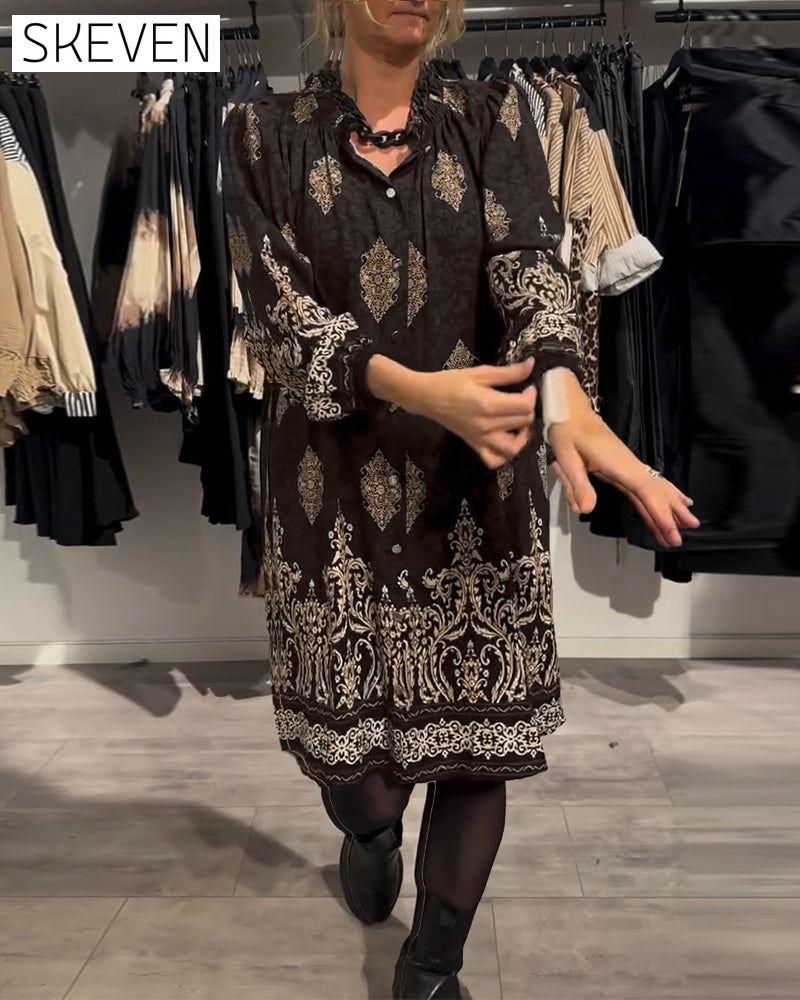 robe vintage imprimée à revers et boutons