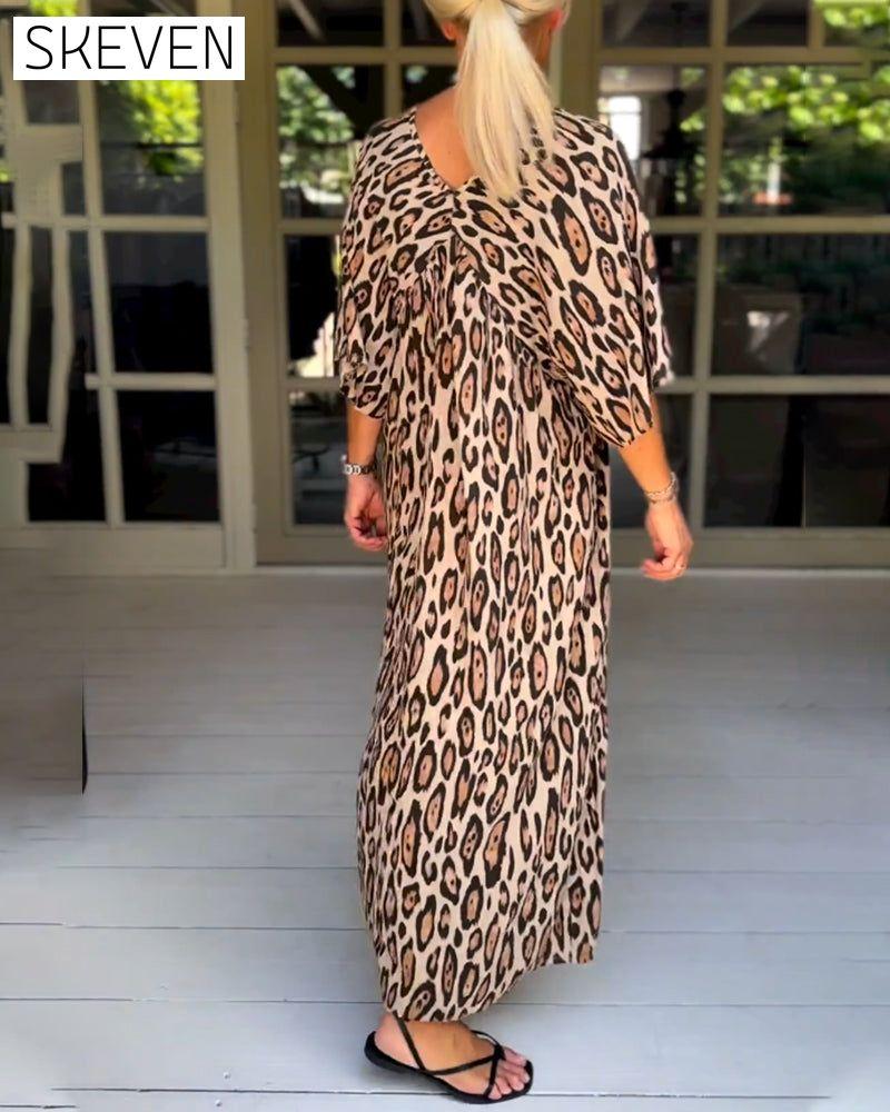 V-neck leopard print dress