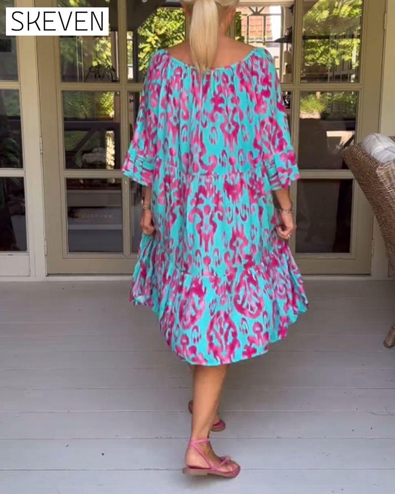 locker sitzendes, bedrucktes Kleid mit Glockenärmeln