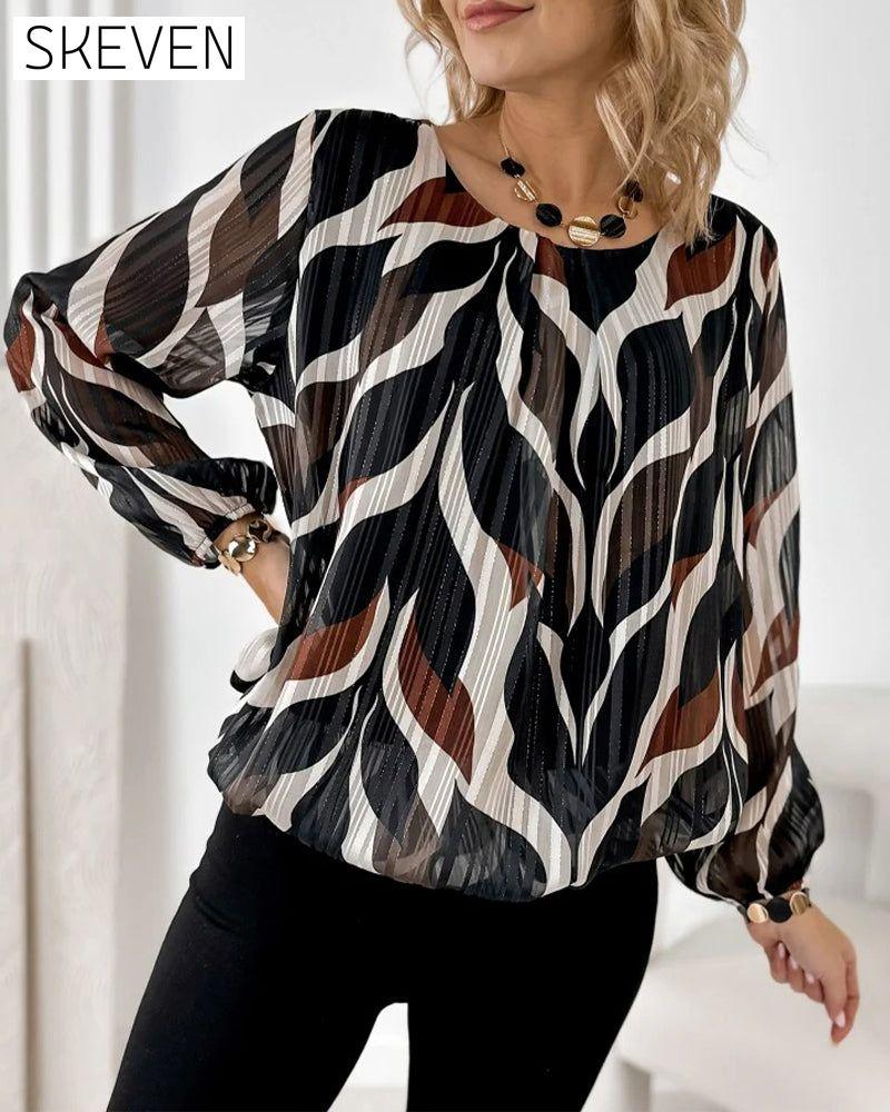 Lantern Sleeve Round Neck Blouse