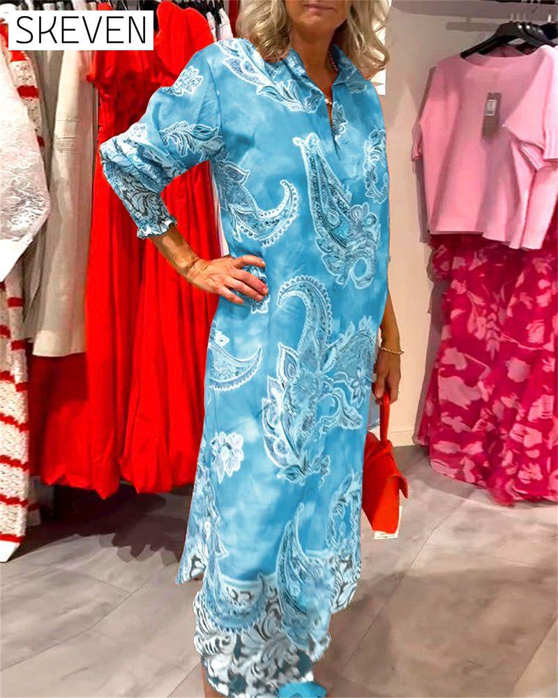 Kleid mit Stehkragen und langen Ärmeln, bedruckt mit Cashew-Print